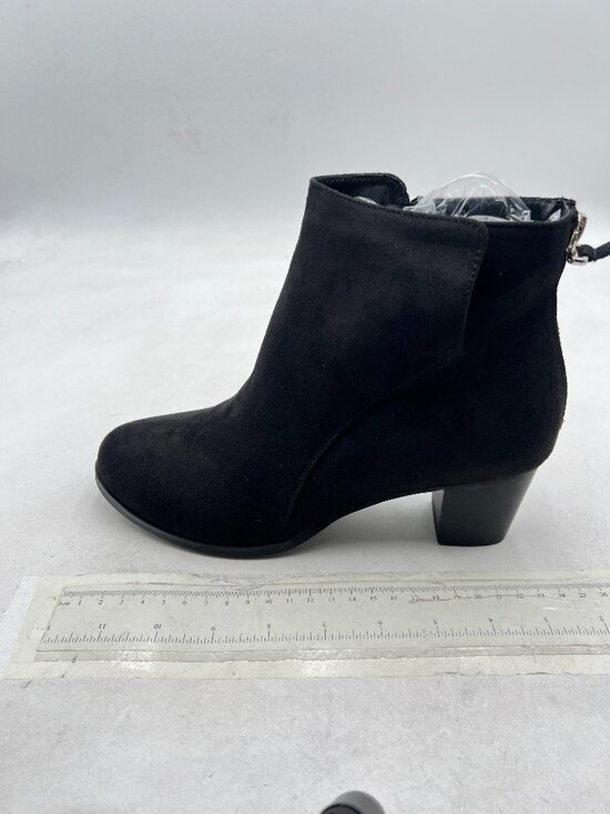 Black Women Elegant Round Toe Ankle Boots Comfortable Walking Chunky Heel Shoes